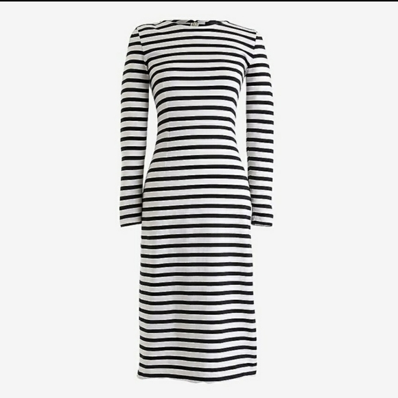 J.Crew black ivory stripe  long sleeve midi dress - Picture 2 of 7